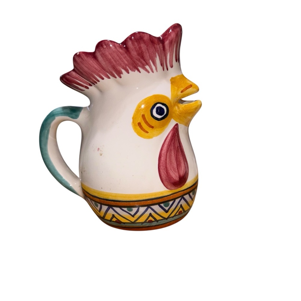Vintage Deruta Italy Hand Painted Ceramic Rooster Pitcher